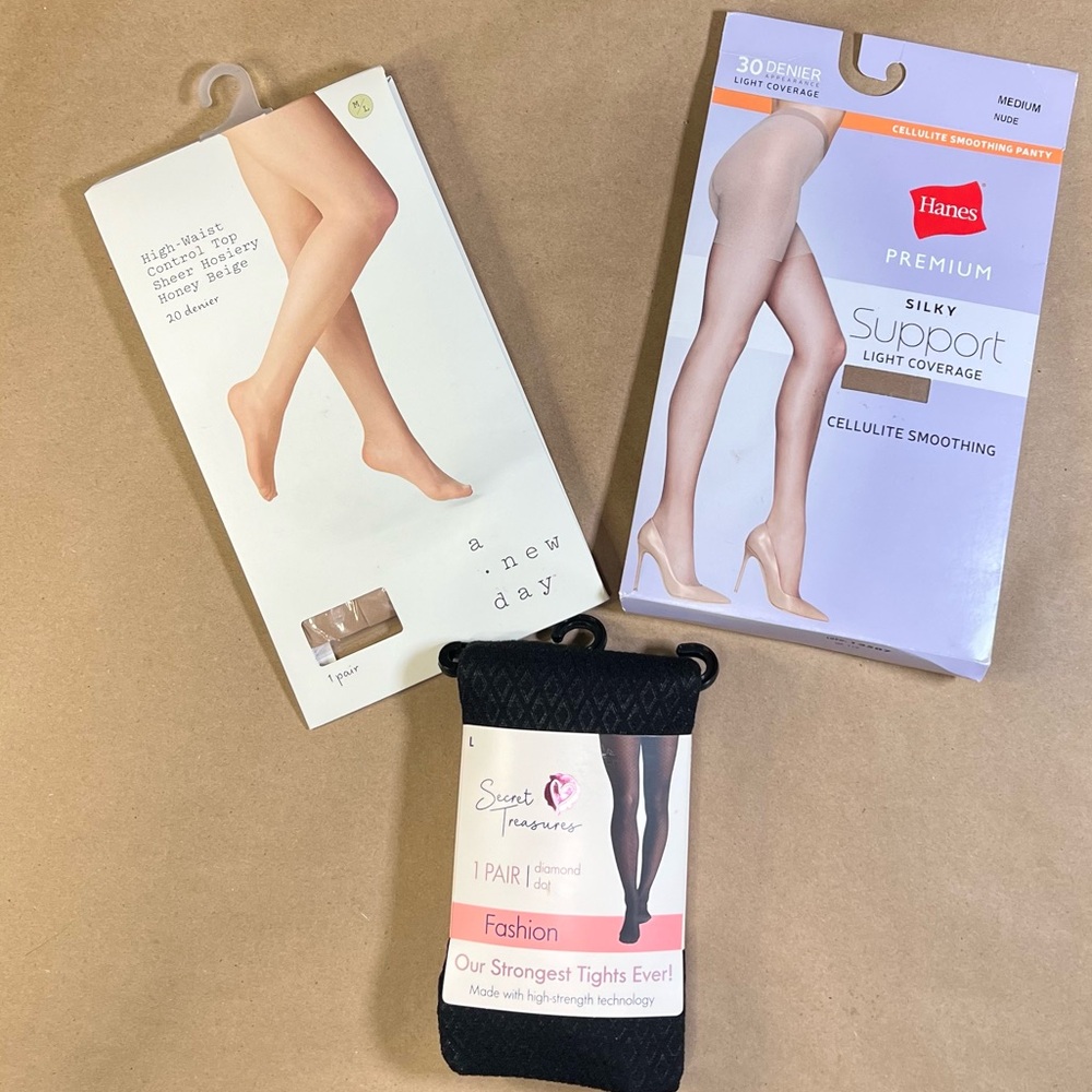 Hanes Combo Set of 3 Tights / Hosiery / Panty Hose A New Day Black Nude